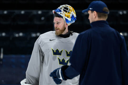 goaltender Magnus Hellberg of Sweden at a practice session
