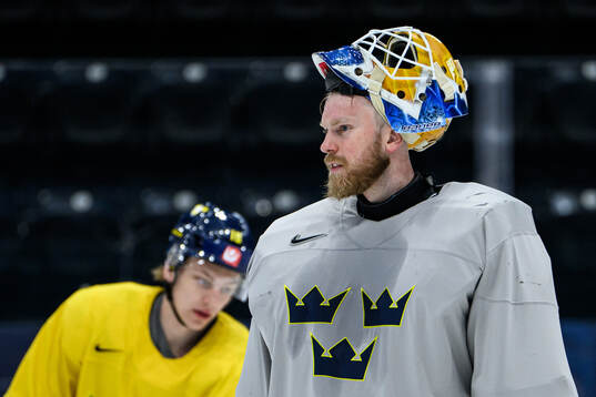 goaltender Magnus Hellberg of Sweden at a practice session