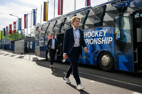 Simon Holmström of Sweden arrives at the arena