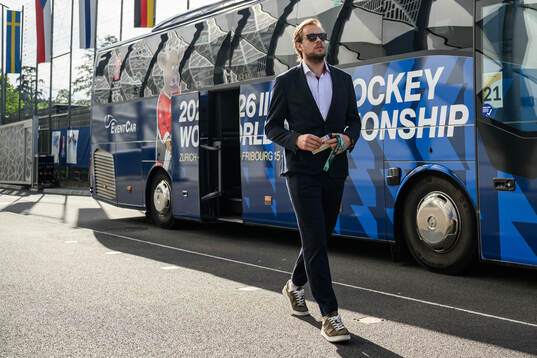 Jacob De La Rose of Sweden arrives at the arena