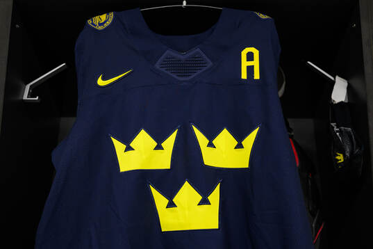 The jersey of Lucas Raymond of Sweden in Sweden’s