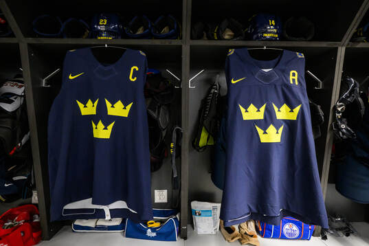 The jerseys of Oliver Ekman-Larsson and Mattias Ekholm of