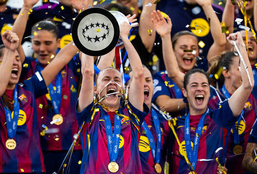 Caroline Graham Hansen of Barcelona celebrates with the