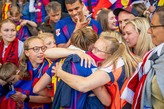 Ewa Pajor of Barcelona celebrates after winning the UEFA