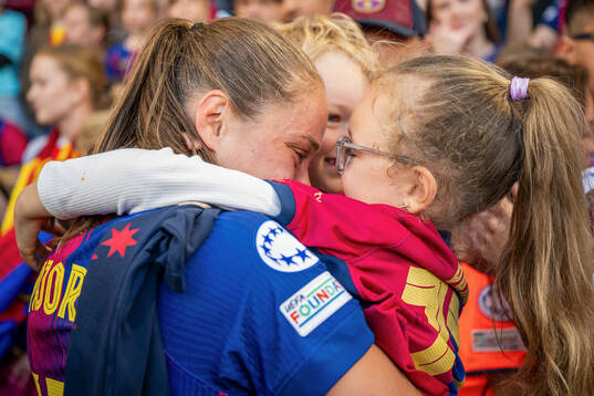 Ewa Pajor of Barcelona celebrates after winning the UEFA