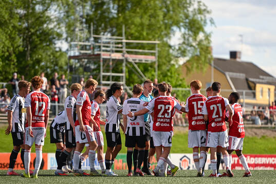 Domare Philip Lindh i samtal med spelare