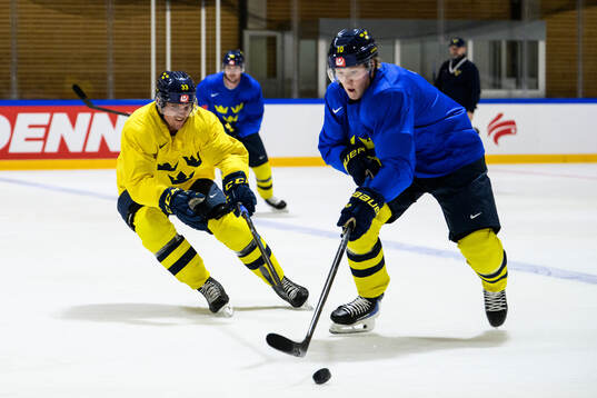 Jakob Silfverberg and Simon Holmström of Sweden at a