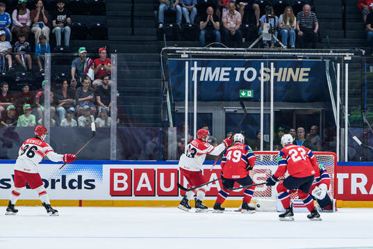 Patrick Russell of Denmark celebrates