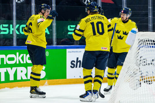 Anton Frondell, Simon Holmström and Joel Persson of Sweden