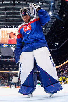 goaltender Samuel Hlavaj of Slovakia