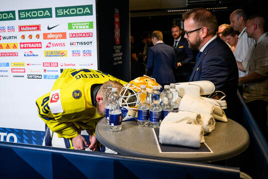 goaltender Magnus Hellberg of Sweden is tired