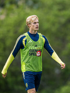Lucas Bergvall of the Swedish national football team at a