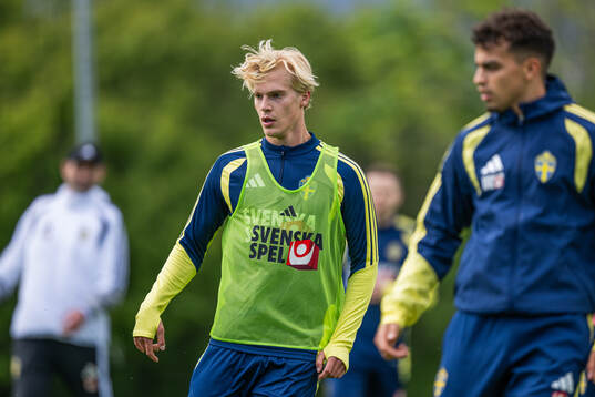 Lucas Bergvall of the Swedish national football team at a