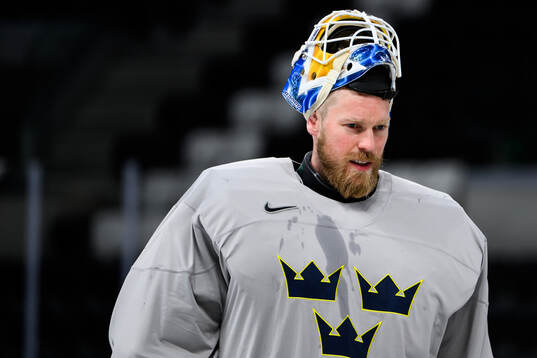goaltender Magnus Hellberg of Sweden at a practice session