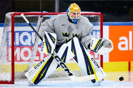 goaltender Magnus Hellberg of Sweden at a practice session