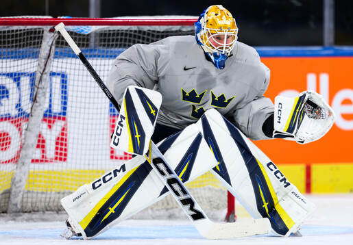 goaltender Magnus Hellberg of Sweden at a practice session