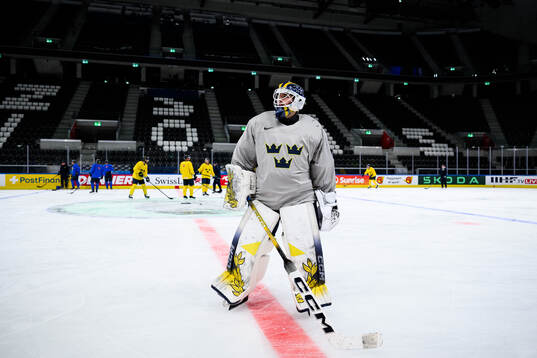goaltender Love Härenstam of Sweden at a practice session