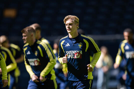 Lucas Bergvall of the Swedish national football team at a
