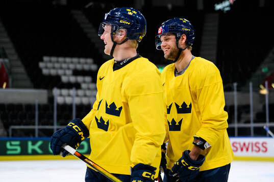Emil Heineman and Jacob Larsson of Sweden at a practice