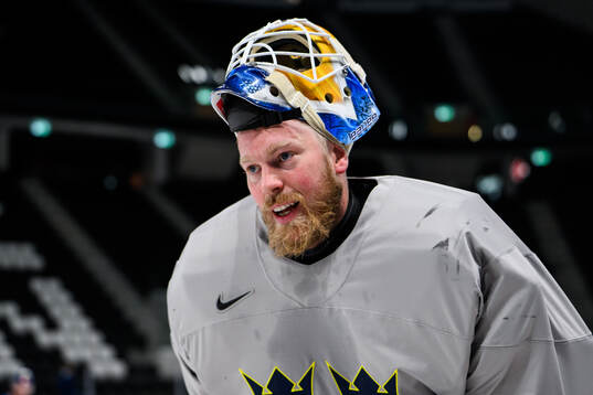 goaltender Magnus Hellberg of Sweden at a practice session