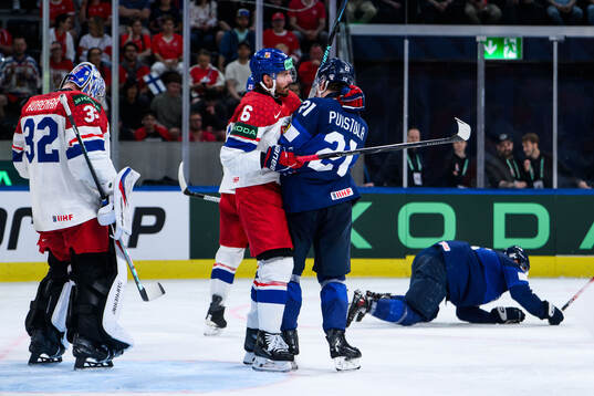 Michal Kempny of Czech Republic and Patrik Puistola of