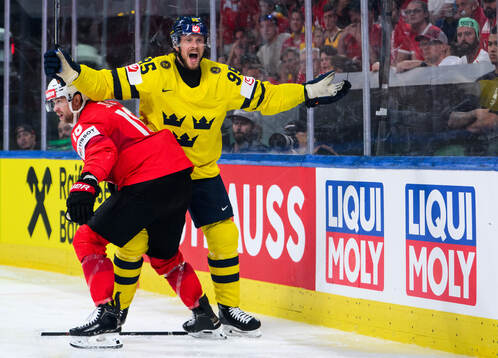 Jacob De La Rose of Sweden reacts in a duell with Sven Jung