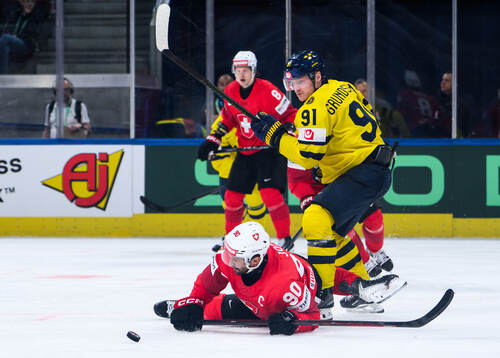 Roman Josi of Switzerland and Carl Grundström of Sweden