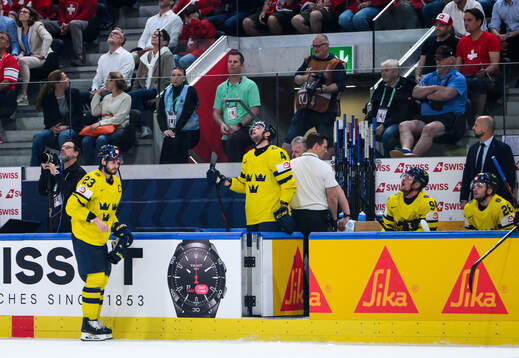 Oliver Ekman-Larsson of Sweden leaves the ice fue to injury