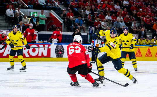Denis Malgin of Switzerland and Albert Johansson of Sweden