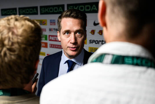 Head coach Sam Hallam of Sweden is interviewed