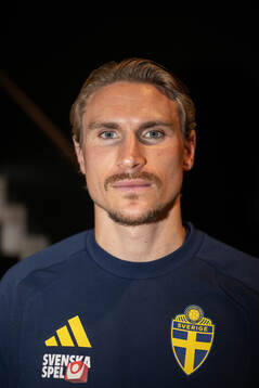 Carl Starfelt of the Swedish national football team poses