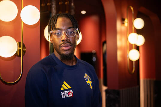 Anthony Elanga of the Swedish national football team poses