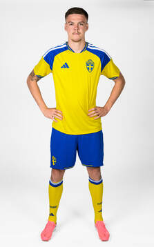 Emil Holm of the Swedish national football team poses for a