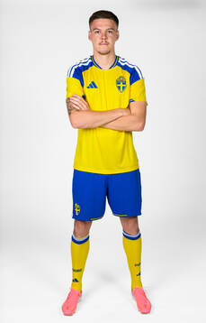 Emil Holm of the Swedish national football team poses for a