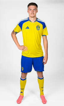 Emil Holm of the Swedish national football team poses for a
