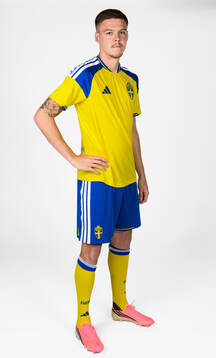 Emil Holm of the Swedish national football team poses for a