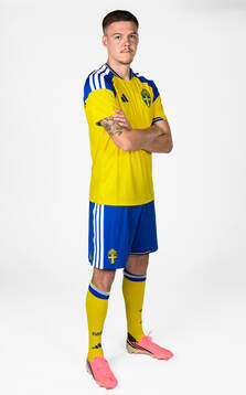 Emil Holm of the Swedish national football team poses for a