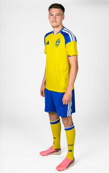 Emil Holm of the Swedish national football team poses for a
