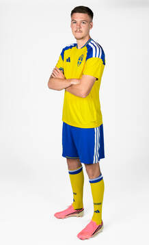 Emil Holm of the Swedish national football team poses for a