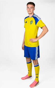 Emil Holm of the Swedish national football team poses for a