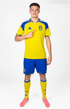 Emil Holm of the Swedish national football team poses for a