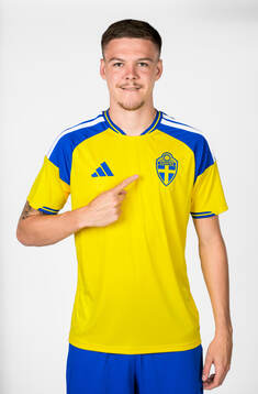 Emil Holm of the Swedish national football team poses for a