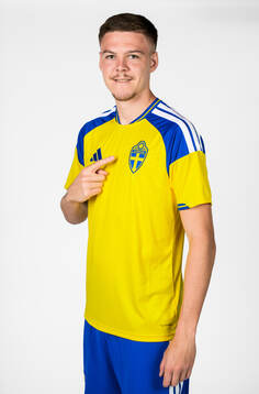 Emil Holm of the Swedish national football team poses for a
