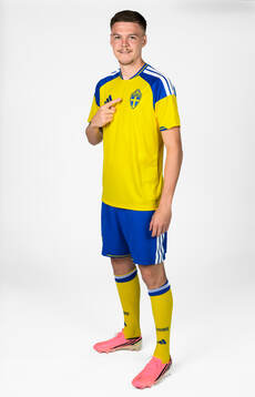 Emil Holm of the Swedish national football team poses for a