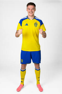 Emil Holm of the Swedish national football team poses for a