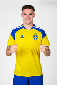 Emil Holm of the Swedish national football team poses for a