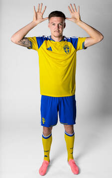 Emil Holm of the Swedish national football team poses for a