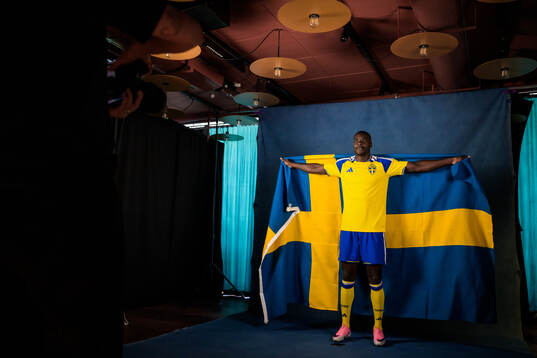 Ken Sema of the Swedish national football team poses with a
