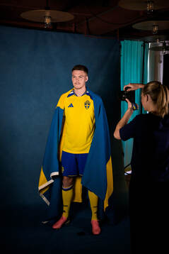 Emil Holm of the Swedish national football team poses with
