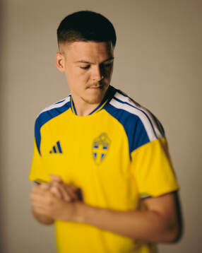 Emil Holm of the Swedish national football team poses for a